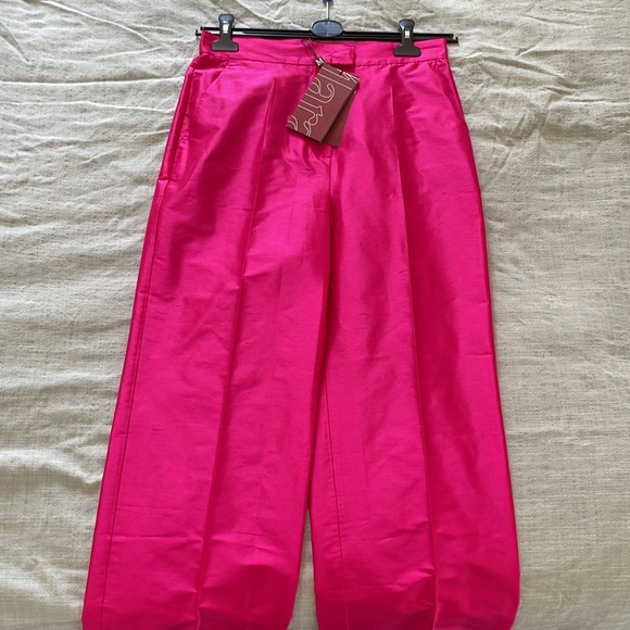 MaxMara Studio Silk Shantung Fuchsia Straight-fit Trousers Sz 8 - Picture 5 of 7